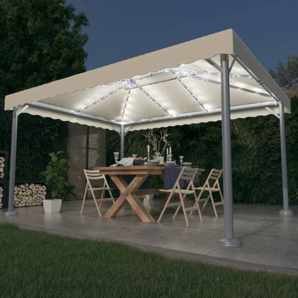 Gazebo with LED String Lights 400x300 cm Cream Aluminium - anydaydirect