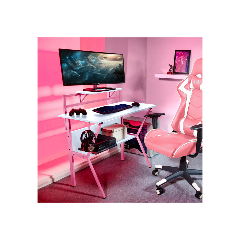 Neo LED Ergonomic Gaming Desk with Cup Holder and Cable Management