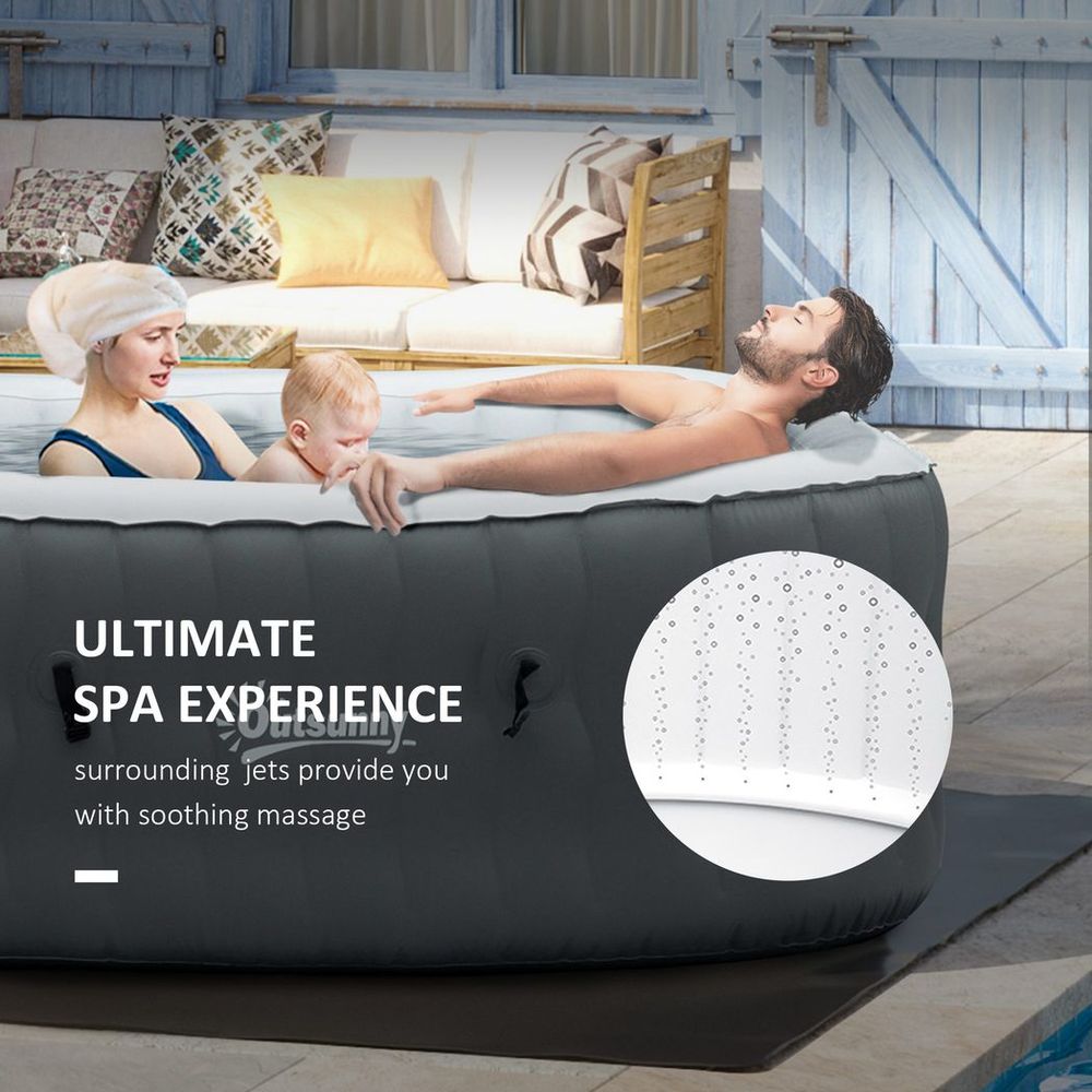 Outdoor Square Inflatable Hot Tub Spa w/ Pump, 4-6 Person, Grey - anydaydirect