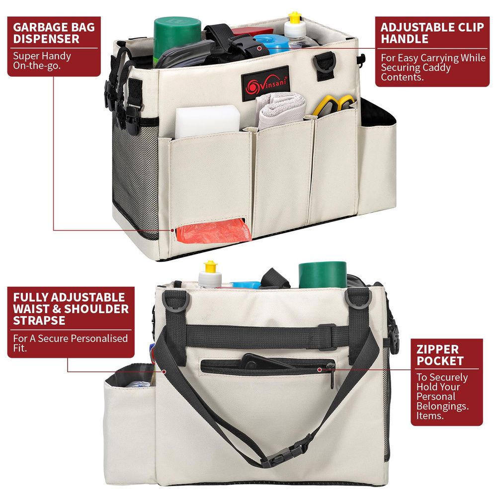 Cleaning Caddy Multifunctional Storage Organiser Bag w Handle & Straps - anydaydirect