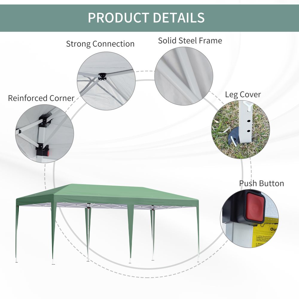 Pop Up Gazebo, Double Roof Foldable Canopy Tent, Green Heavy Duty - anydaydirect