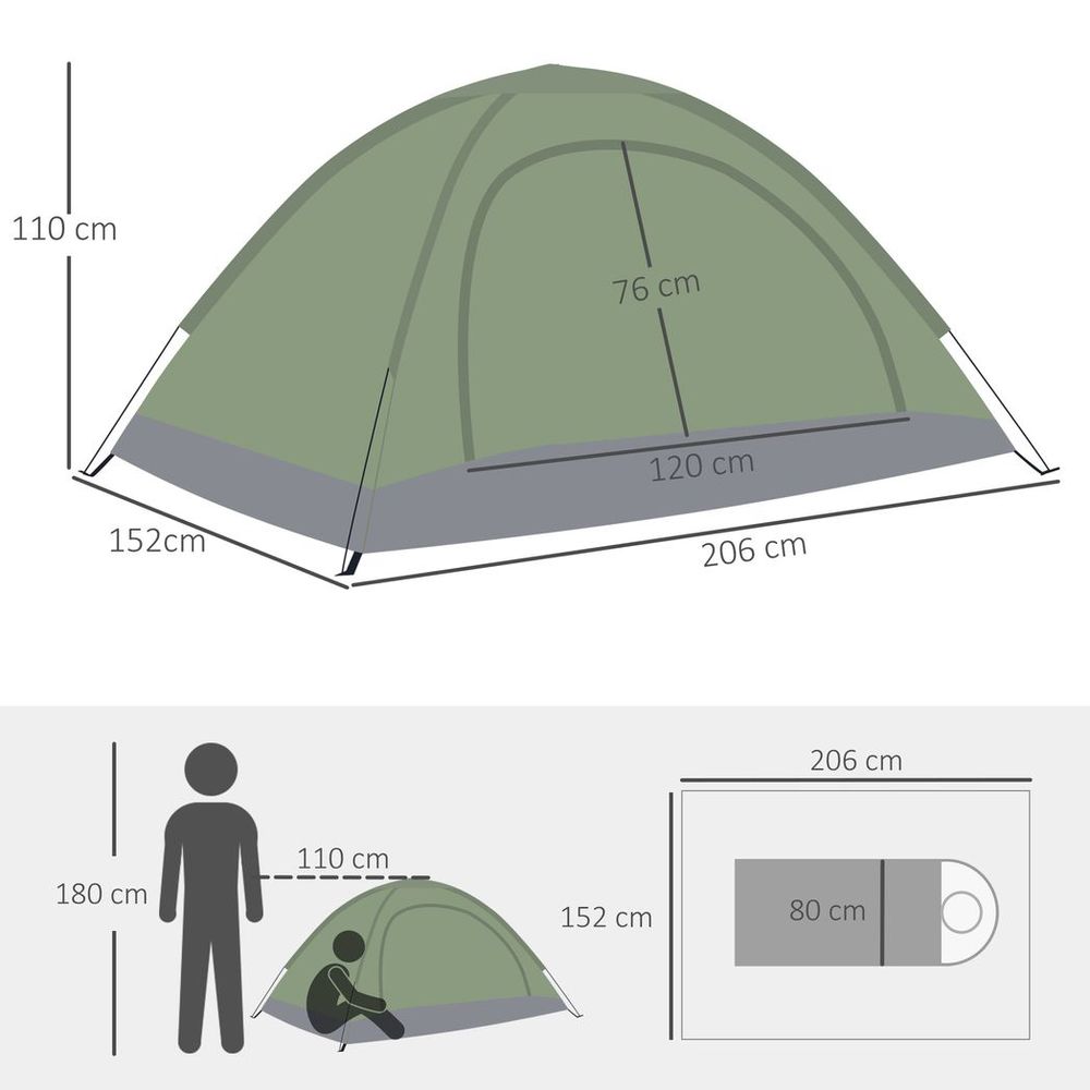 Outsunny Camping Tent for 2 Person Dome Tent w/ Storage Pocket Dark Green - anydaydirect