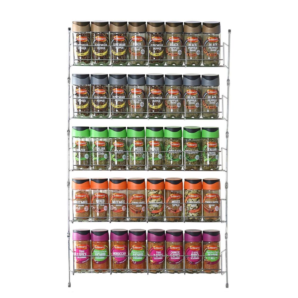 5 Tier Spice Herb Jar Rack Holder Kitchen Door Cupboard Wall Storage - anydaydirect