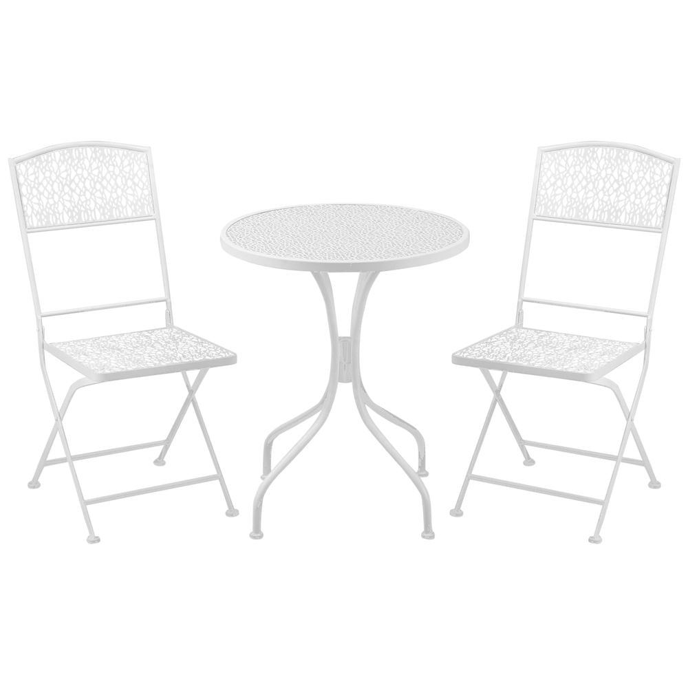 Garden Bistro Set for 2 with Folding Chairs and Round Table, White - anydaydirect