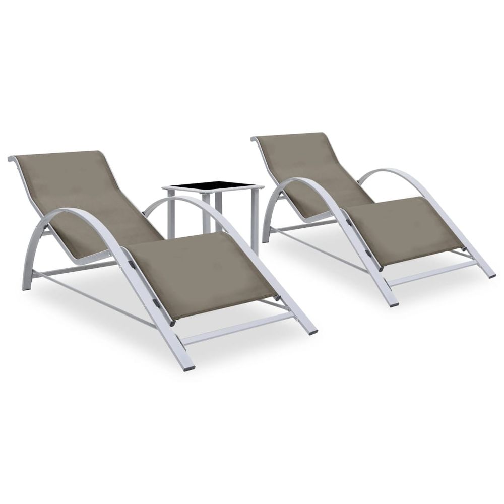 Sun Loungers 2 pcs with Table Aluminium Taupe - anydaydirect