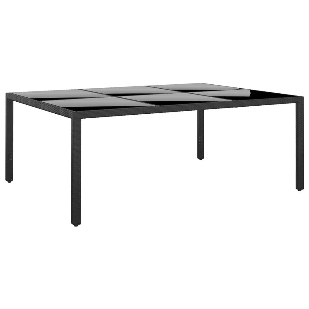 Garden Table 200x150x75 cm Tempered Glass and Poly Rattan Black - anydaydirect