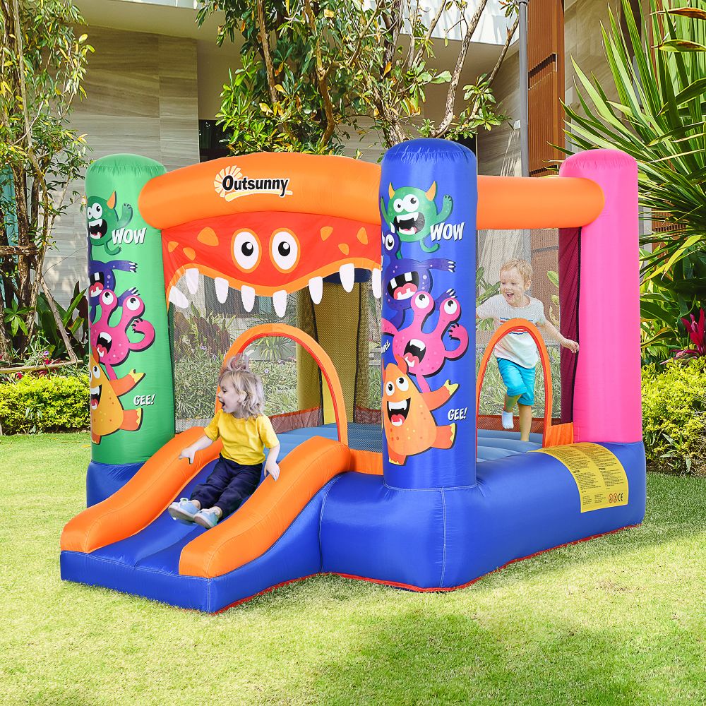 Bouncy Castle with Slide Basket Trampoline Monster Design - anydaydirect