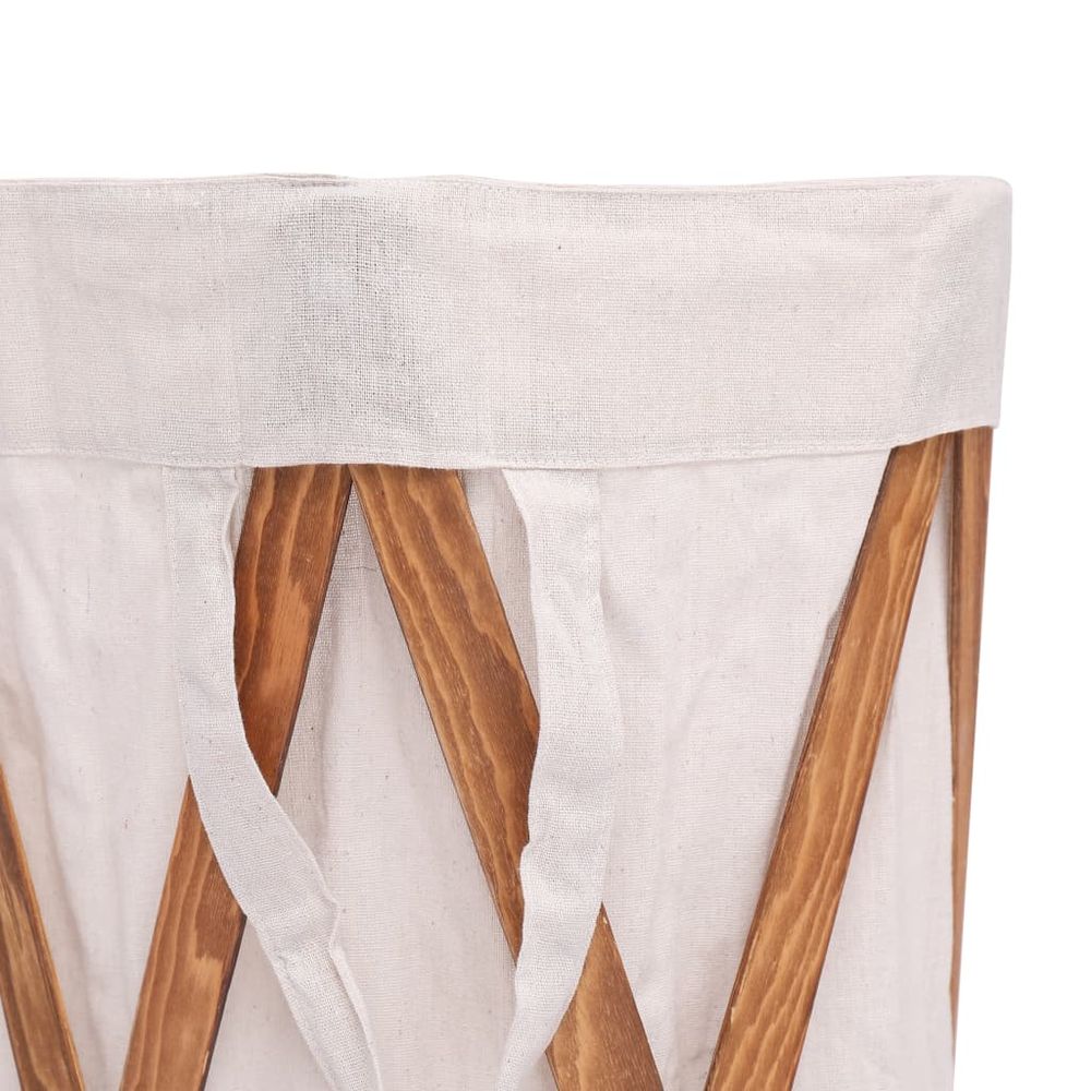 Folding Laundry Basket Cream Wood and Fabric - anydaydirect