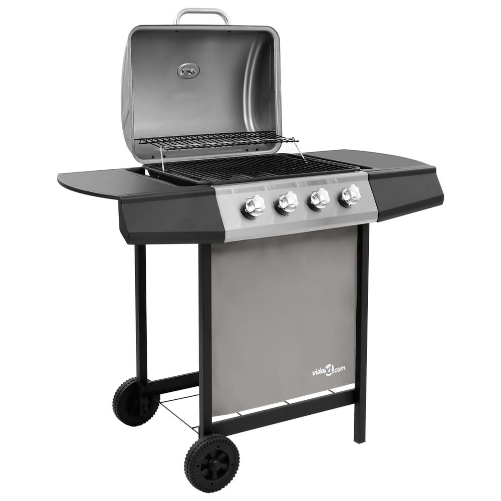 Gas BBQ Grill with 4 Burners Black and Silver - anydaydirect