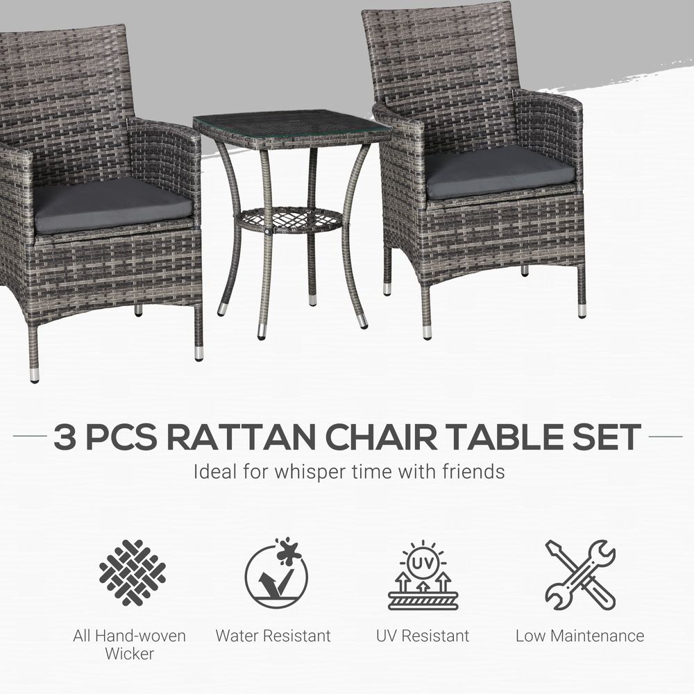 2 Seater GardenRattan Furniture Bistro Set Table Set Conservatory, Light Grey - anydaydirect