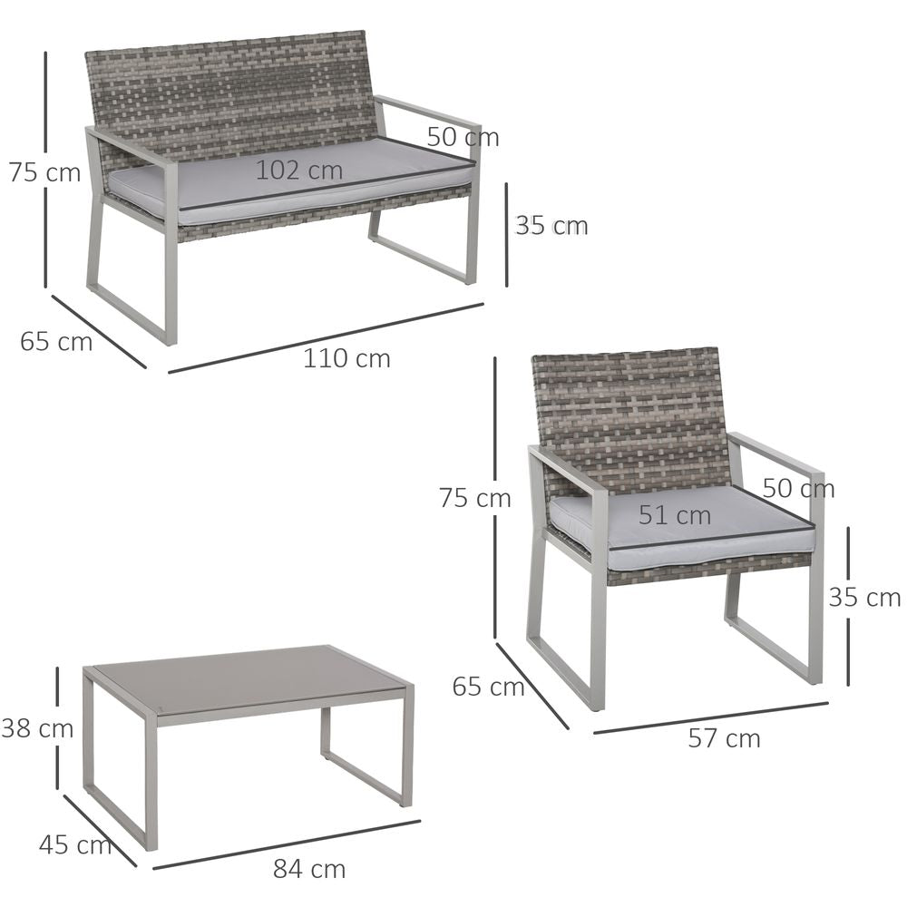 4-Piece Outdoor Garden Rattan Seating Furniture Set Grey - anydaydirect