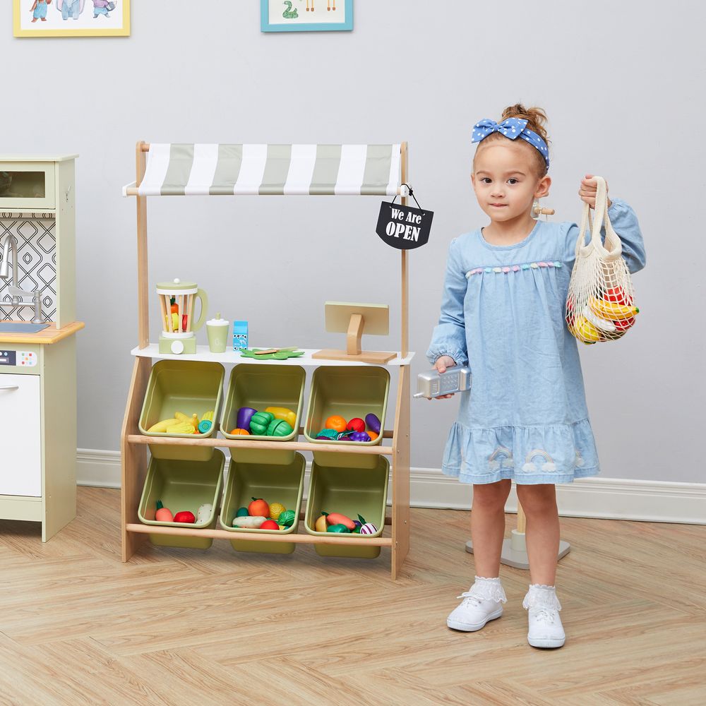 Wooden Market Grocery Stand Role Play Toy Set & 6 Accessories - anydaydirect