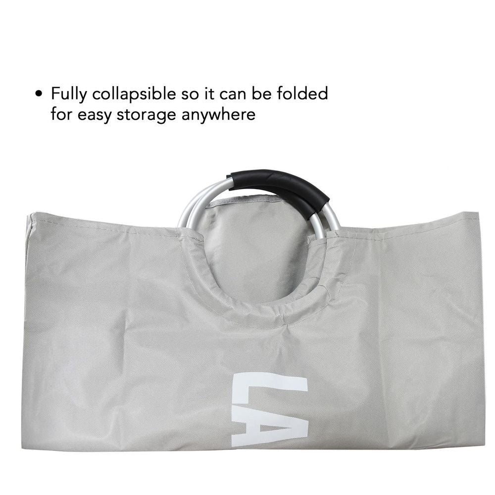PACK OF 2 Large Collapsible Laundry Tote - Strong Waterproof Fabric with Round Aluminium Carrying Handle - Light Grey - anydaydirect
