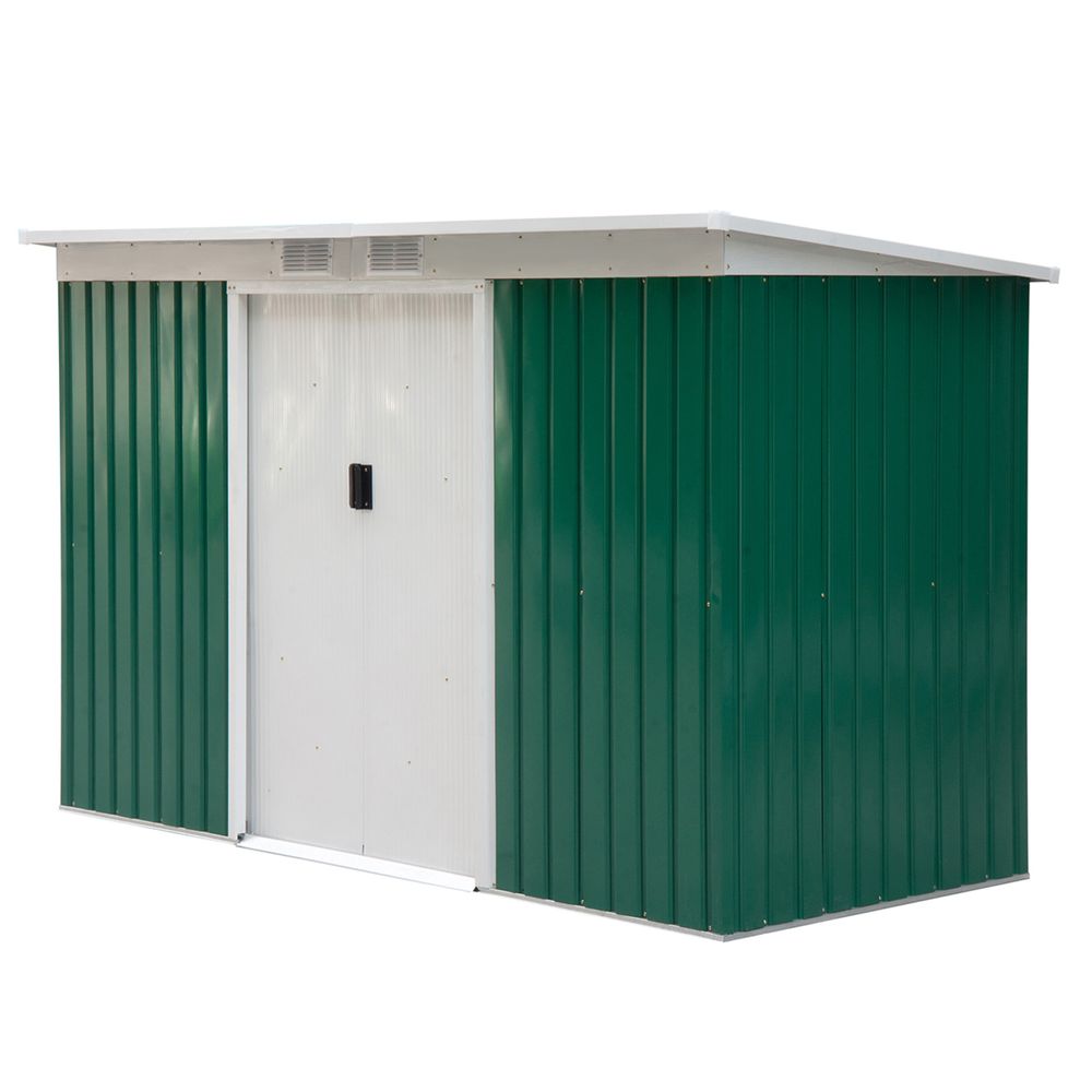 9ft x 4.25ft Garden Metal Storage Shed Equipment Tool Box Ventilation & Doors - anydaydirect