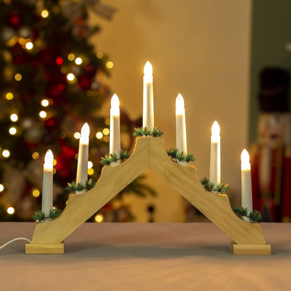 The Christmas Workshop Wooden Christmas Candle Bridge Pine Wood Finish- 70730 - anydaydirect