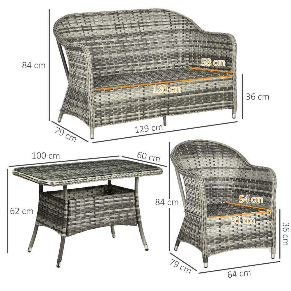 4 PCS Rattan Garden Furniture, Padded Conversation Sofa Set w/ Glass Top Table - anydaydirect