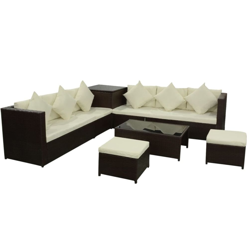 8 Piece Garden Lounge Set with Cushions Poly Rattan Brown - anydaydirect