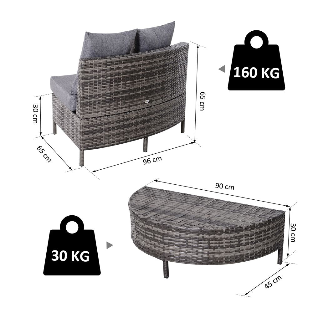 4-Seater Half Moon Shaped Rattan Outdoor Garden Furniture Set Grey - anydaydirect