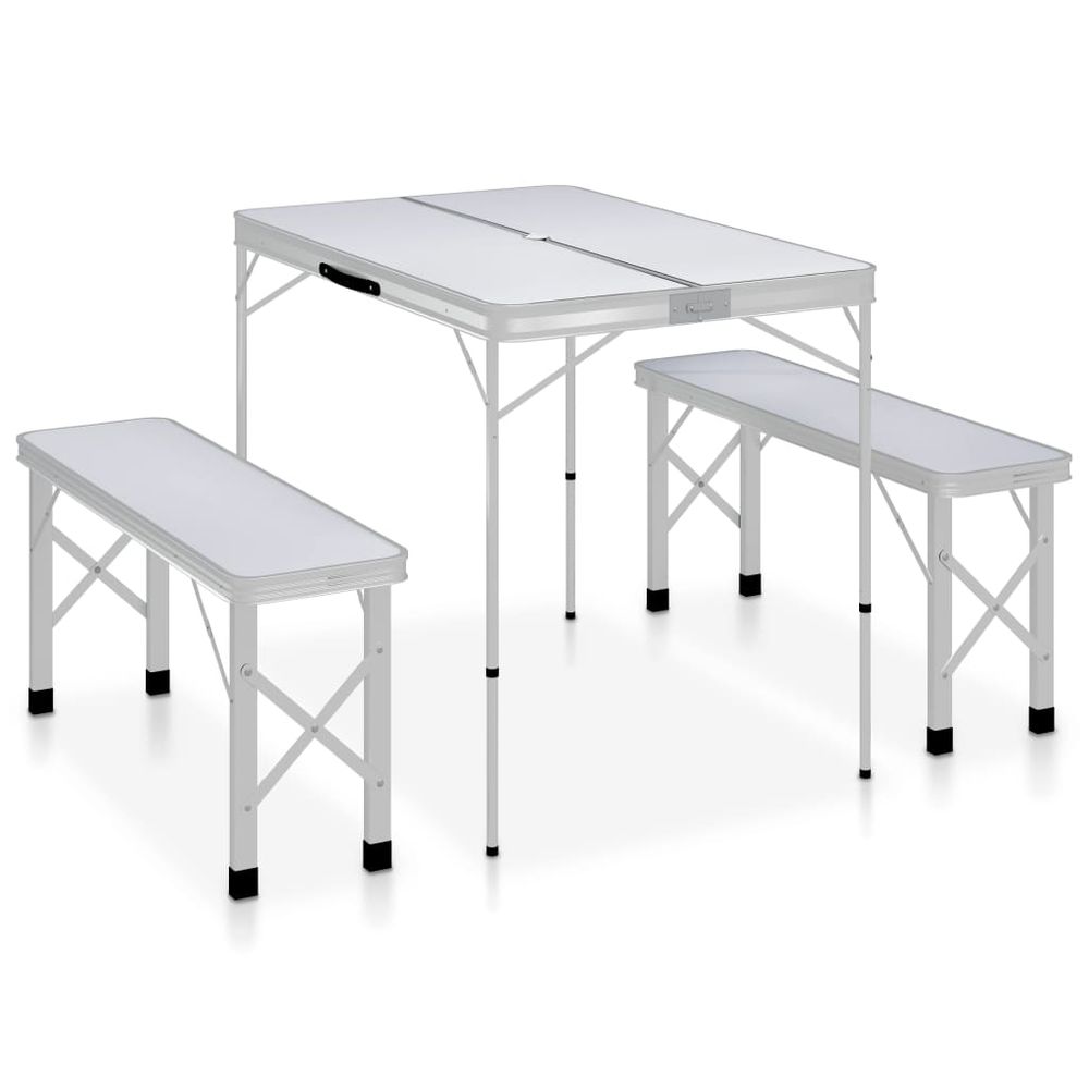 Folding Camping Table with 2 Benches Aluminium - anydaydirect