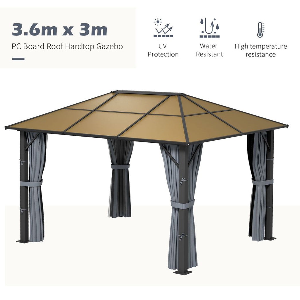 Outsunny 3 x 3.6m Hardtop Gazebo with Aluminium Frame and Curtains - anydaydirect
