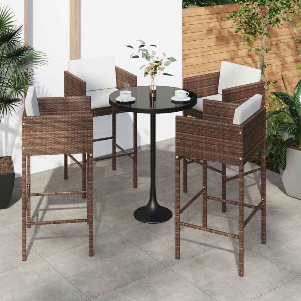 Bar Stools 4 pcs with Cushions Brown Poly Rattan - anydaydirect