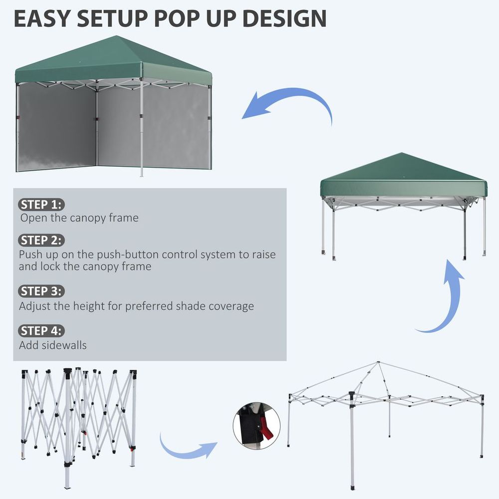 3 x 3 (M) Pop Up Gazebo Event Shelter with 2 Sidewalls, Weight Bags, Green - anydaydirect