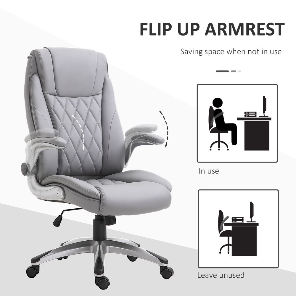 High Back Executive Office Chair Home Swivel PU Leather Chair, Grey - anydaydirect