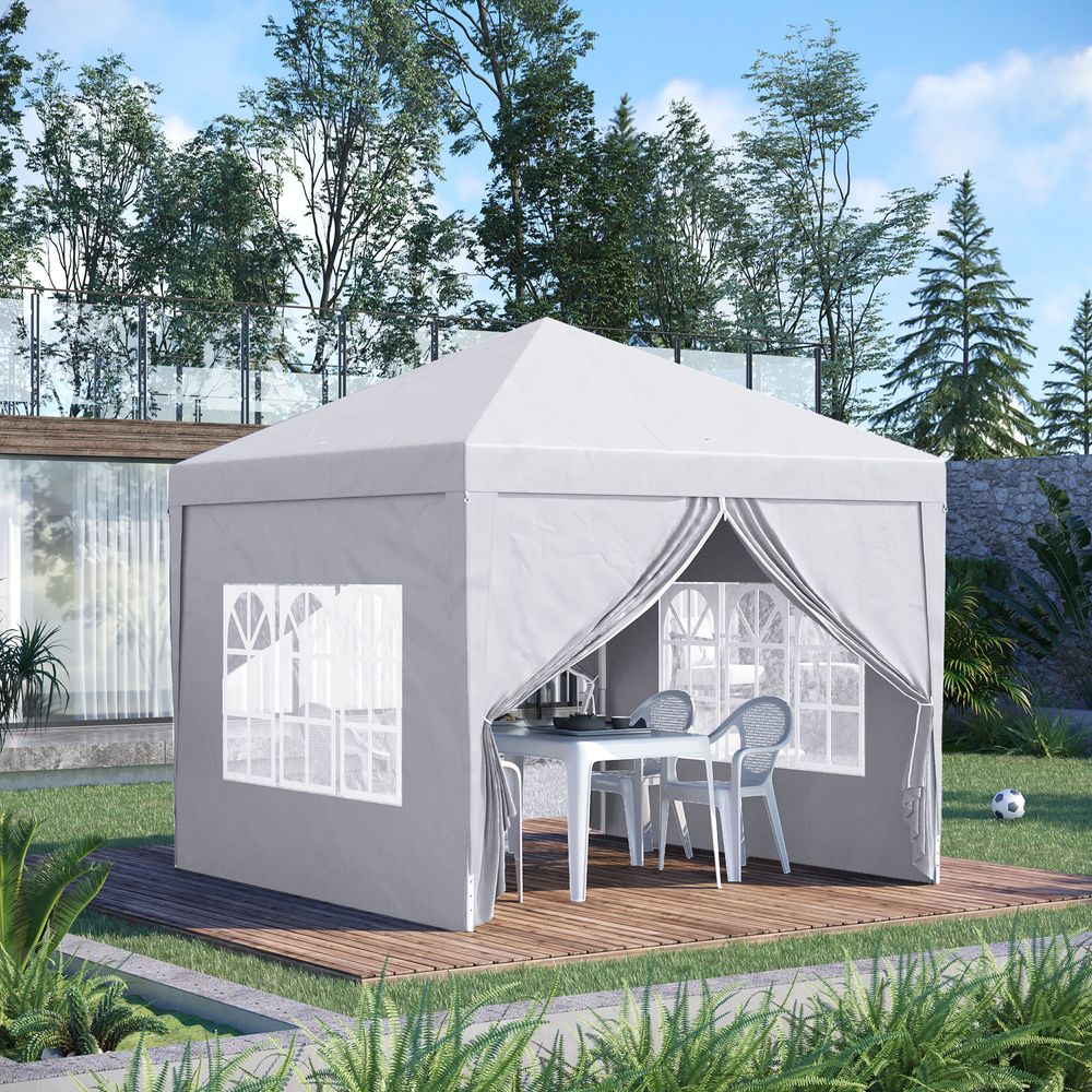 Outsunny 3mx3m Pop Up Gazebo Party Tent Canopy Marquee with Storage Bag White - anydaydirect