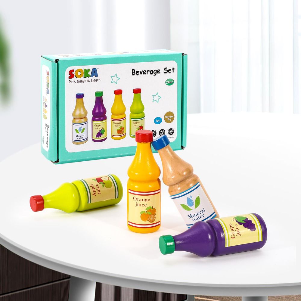 SOKA Wooden Pretend Play Kitchen Beverage Drinks Set Activity Toy Playset 2+ - anydaydirect