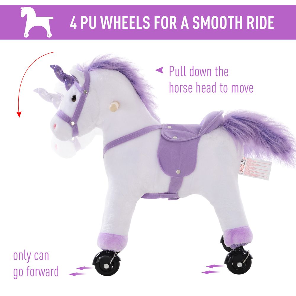 Kids Plush Ride-On Unicorn Walking Horse Toy Realistic Sound Handlebar - anydaydirect