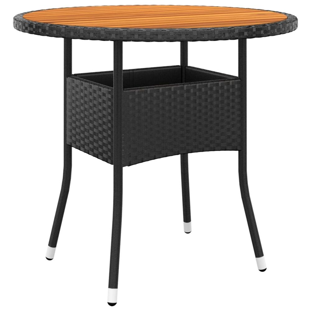 Garden Table Ø80x75 cm Acacia Wood and Poly Rattan Black - anydaydirect