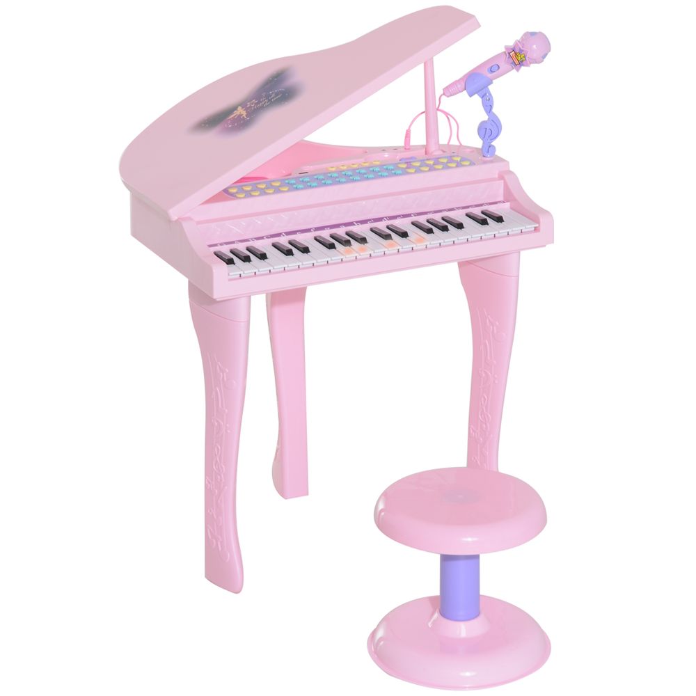 37 Key Musical Mini Piano Electrionic Keyboard Microphone Stool Pink - anydaydirect