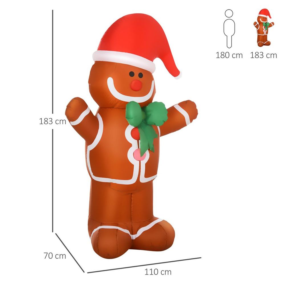 HOMCOM 6ft Christmas Inflatable Gingerbread Man & Santa Hat w/ LED Lights - anydaydirect