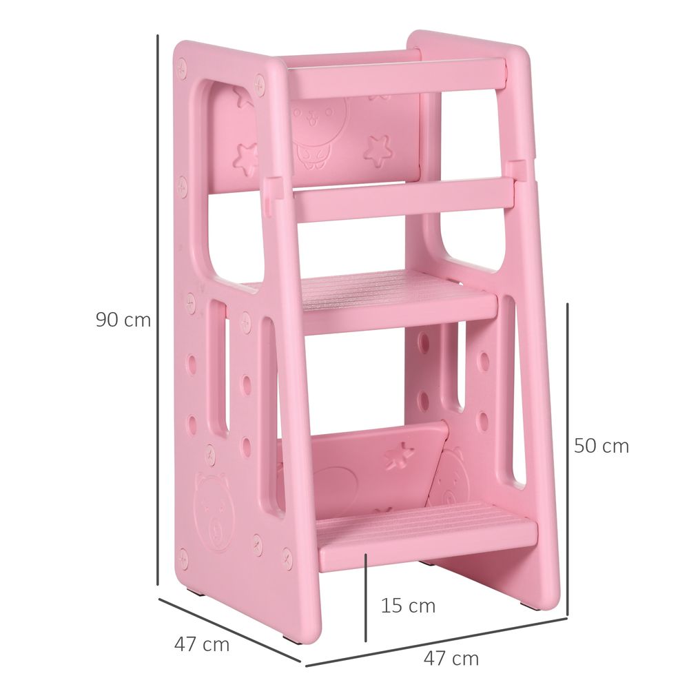 Kids Step Stool, Adjustable Standing Platform, Toddler Kitchen Stool - Pink - anydaydirect