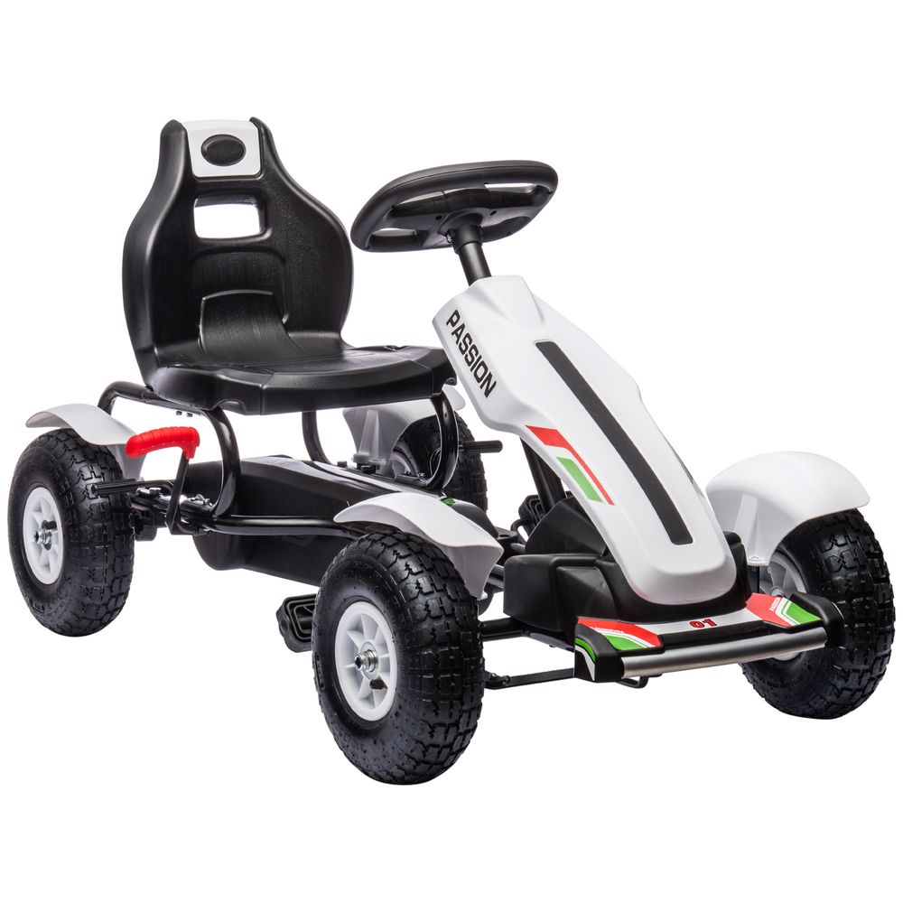 Children Pedal Go Kart w/ Adjustable Seat, Inflatable Tyres, Handbrake - White - anydaydirect