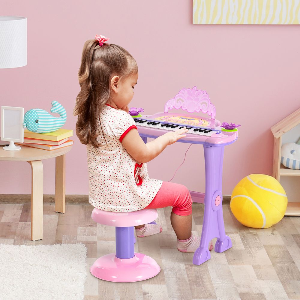 Mini Battery Organ Piano Microphone Stool 32 Key Keyboard Kids Toy - anydaydirect