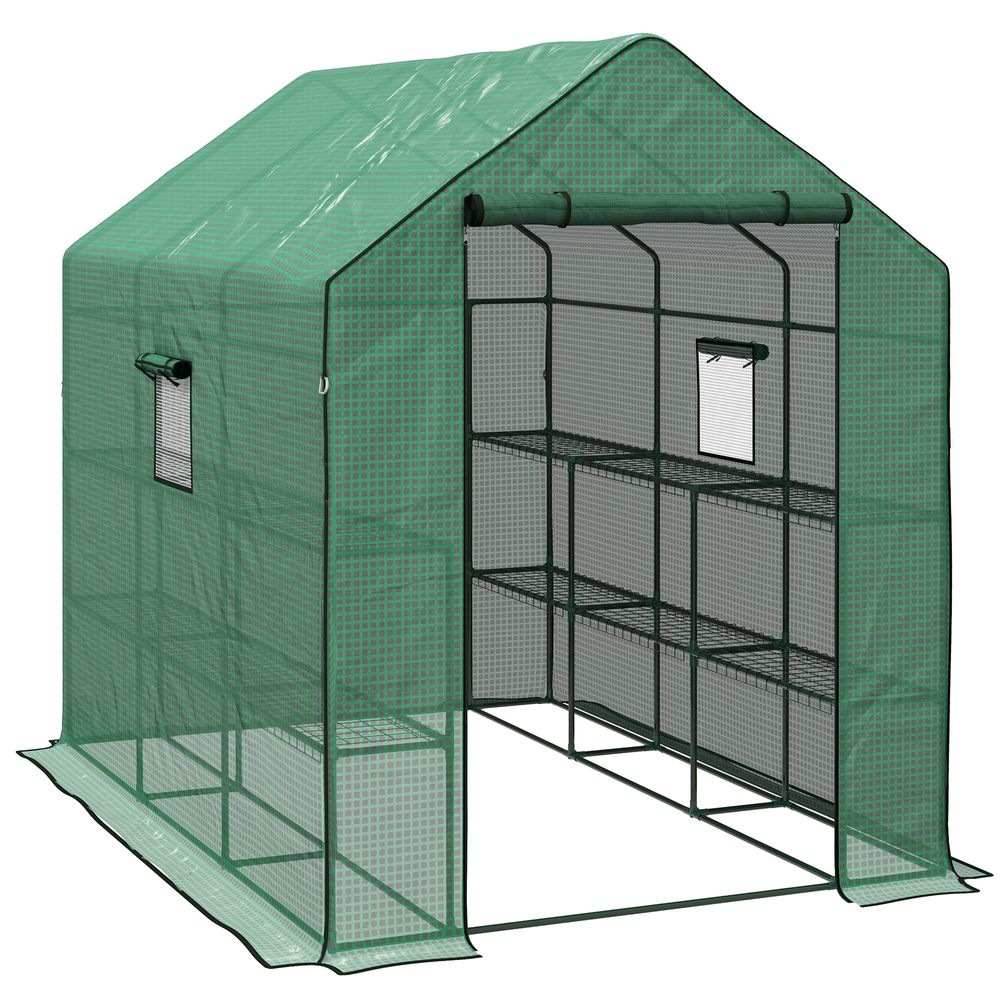 Outsunny Walk-in Outdoor Green House with Door and Mesh Windows, Green - anydaydirect