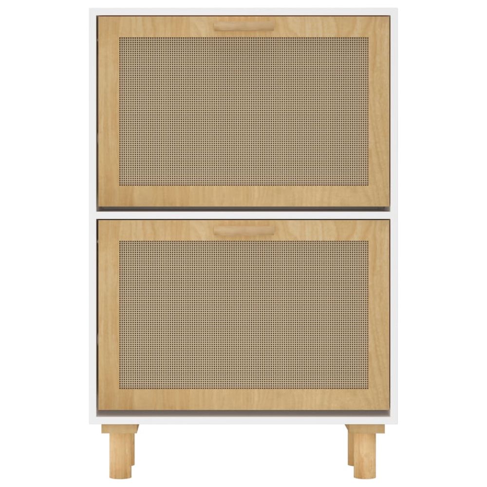 Shoe Cabinet White 52x25x80 cm Engineered Wood&Natural Rattan - anydaydirect