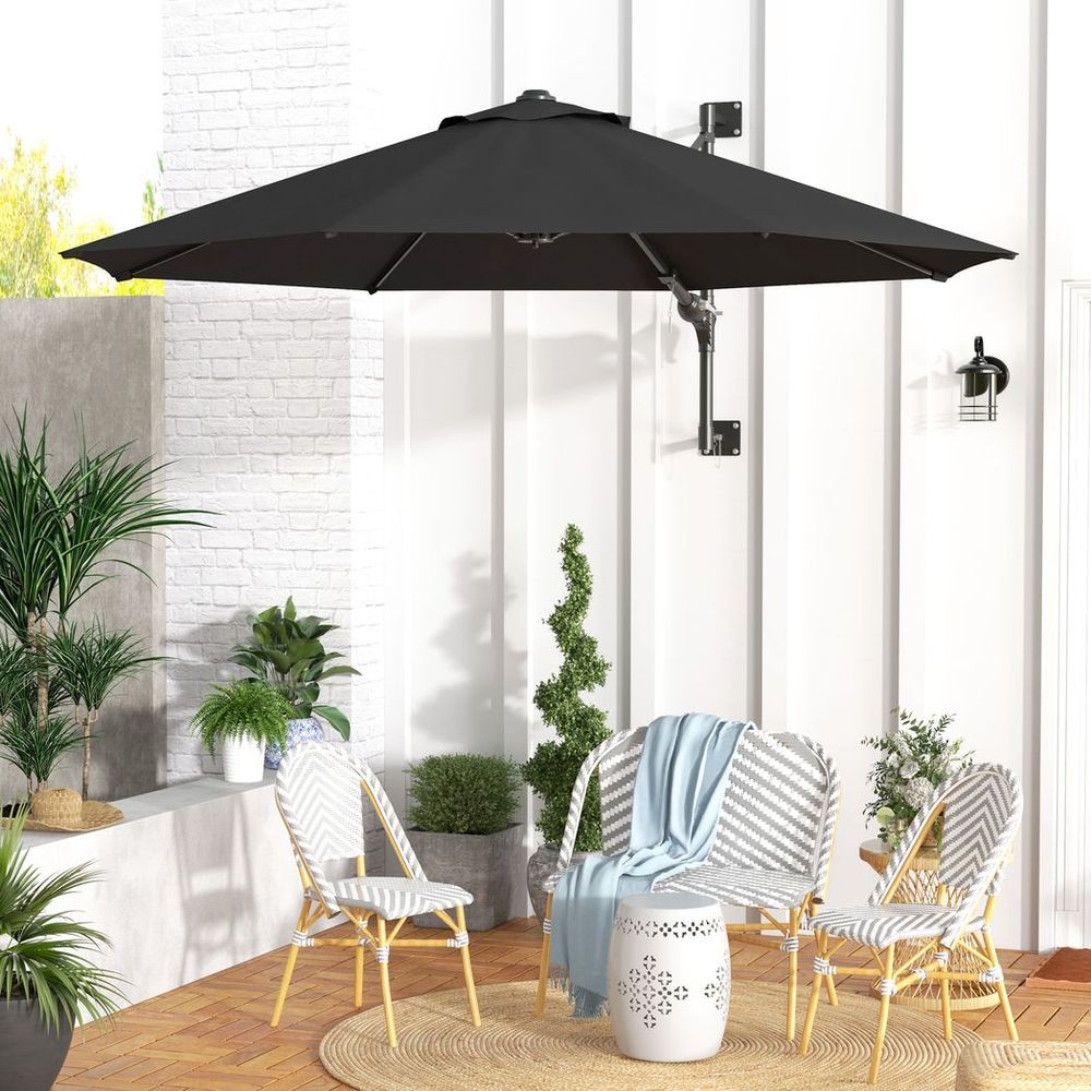 Outsunny Sun Parasol with Vent, Wall Umbrella for Patio, Garden, Pool, Grey - anydaydirect