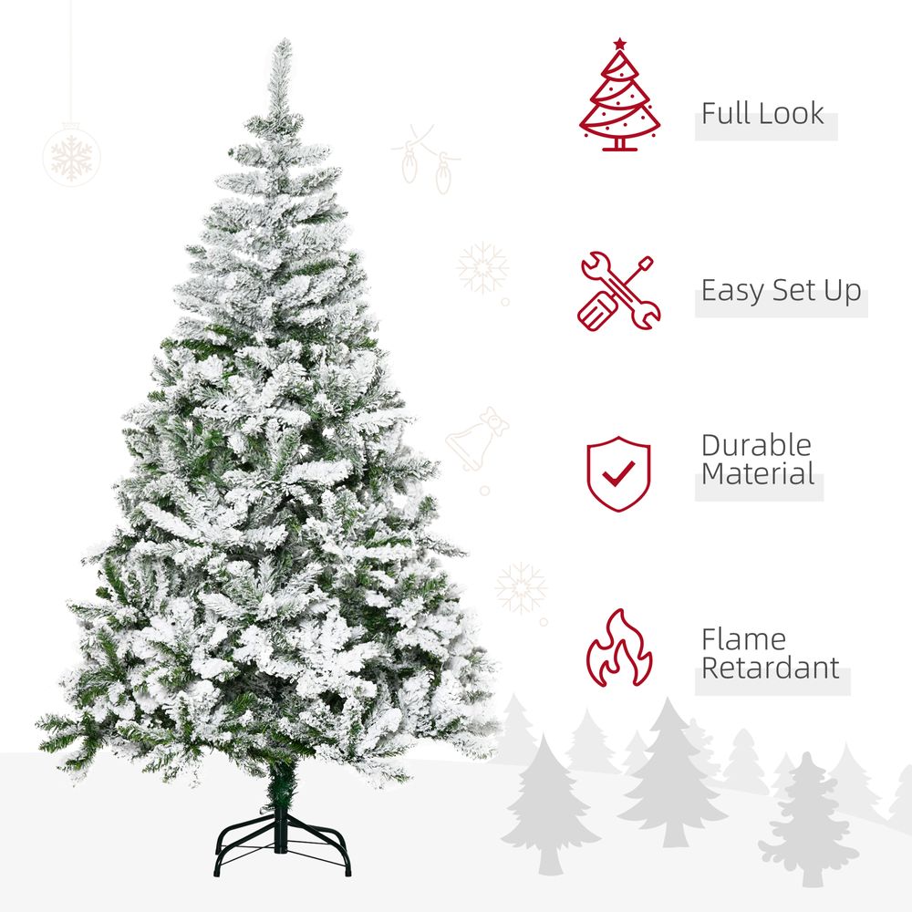 6ft Snow Flocked Artificial Christmas Tree w/ Realistic Branch Tips HOMCOM - anydaydirect