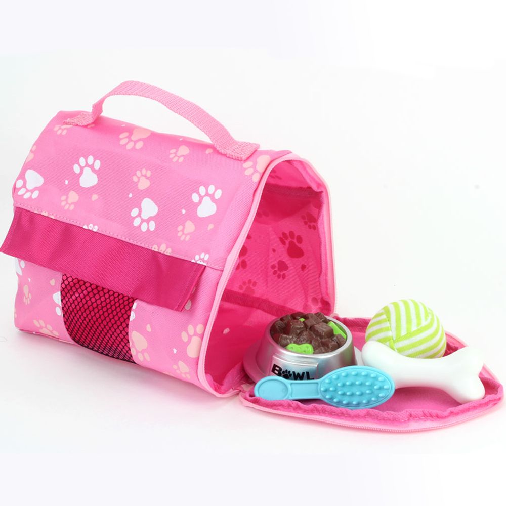 Plush Puppy Dog Carrier & 8 Interactive Accessories 18" Baby Dolls - anydaydirect
