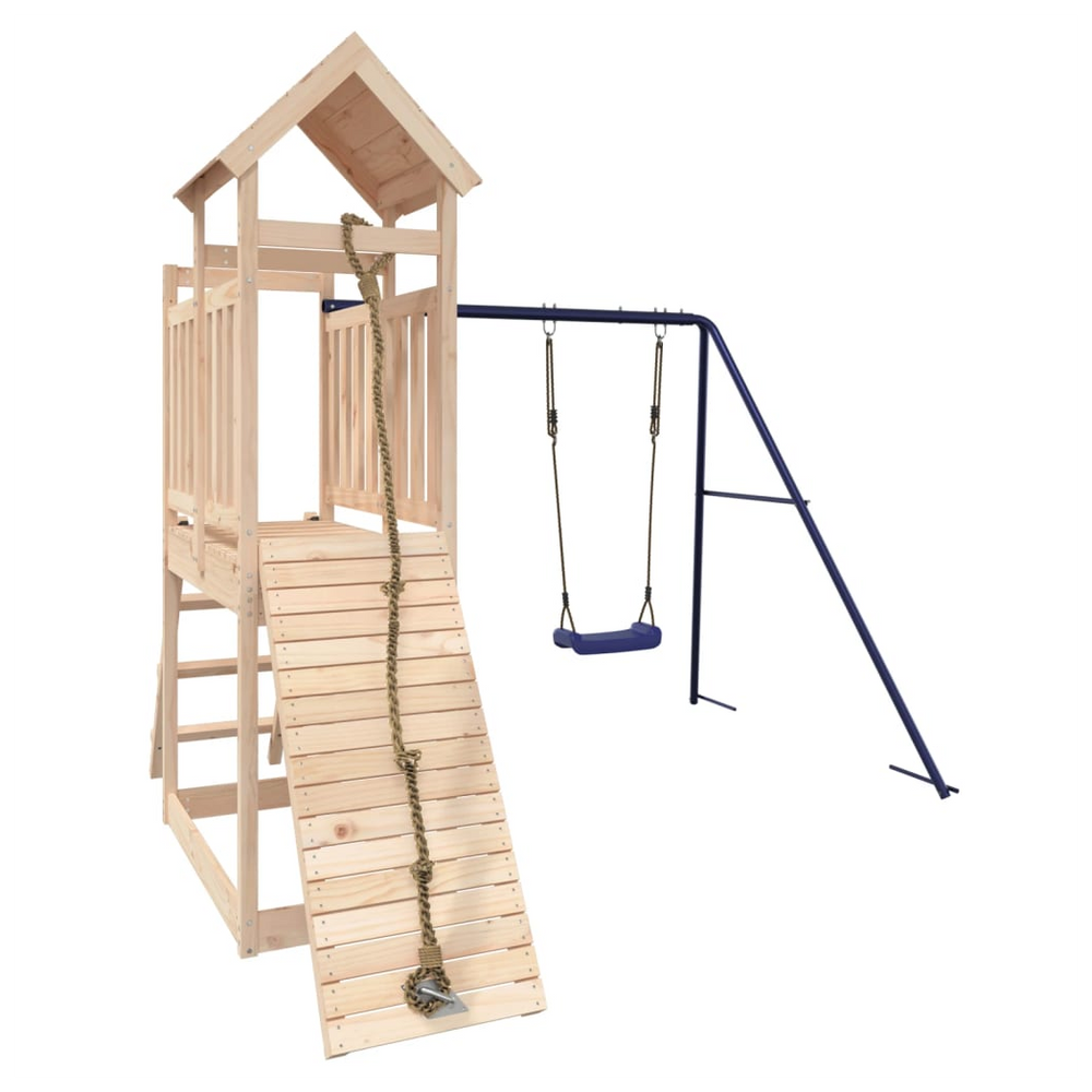 Playhouse with Swing Climbing Wall Solid Wood Pine - anydaydirect