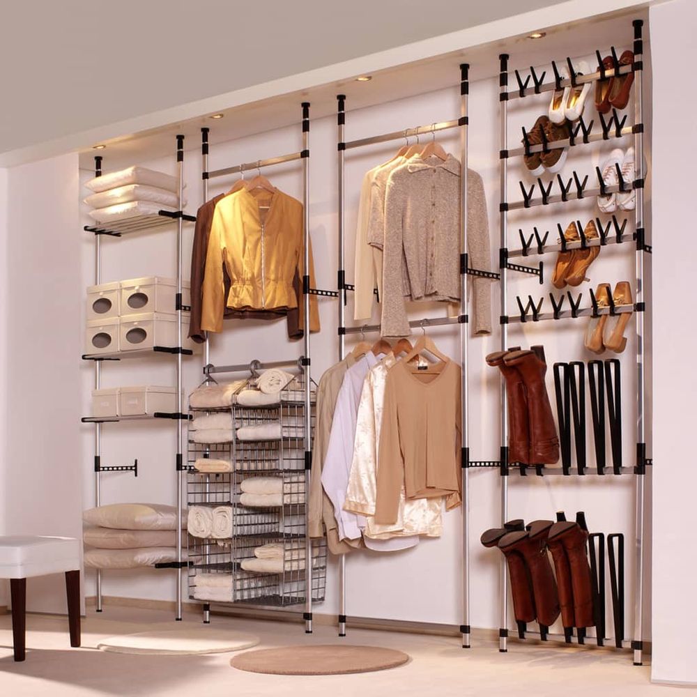 Telescopic Wardrobe System with Rods and Shelf Aluminium - anydaydirect