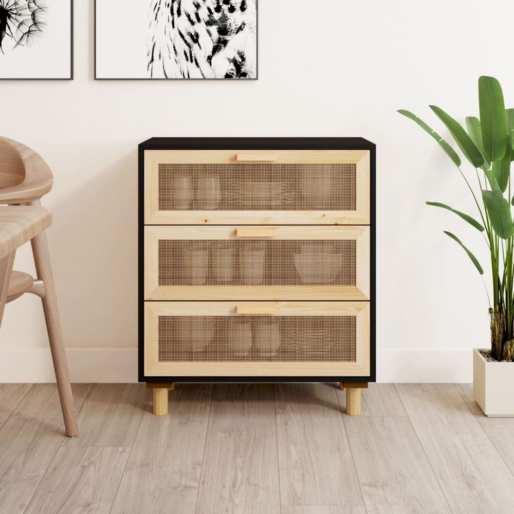 Sideboard White 60x30x70 cm Solid Wood Pine and Natural Rattan - anydaydirect