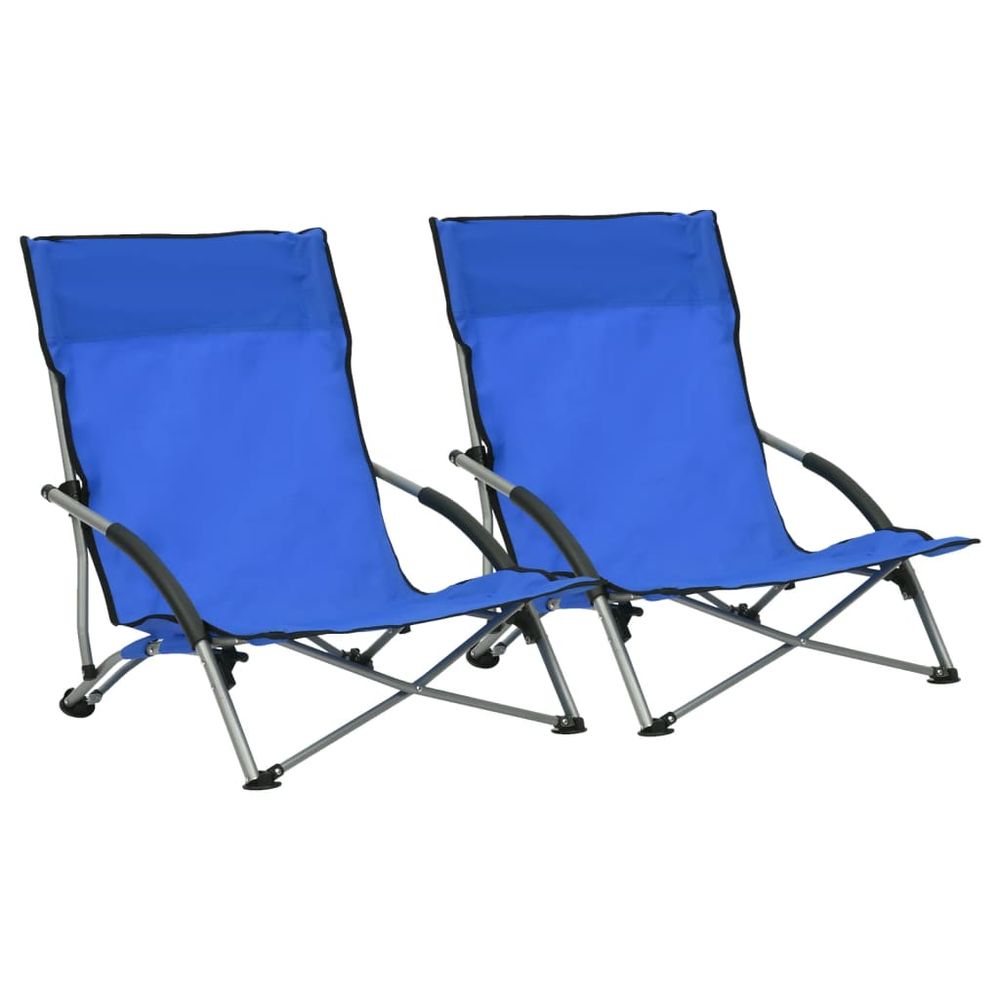 Folding Beach Chairs 2 pcs Blue Fabric - anydaydirect