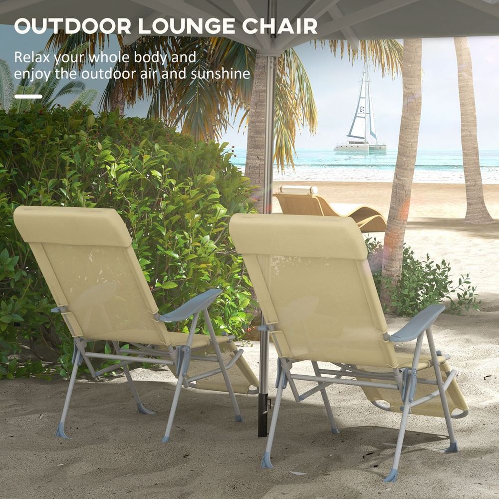 Outsunny Reclining Garden Chairs Set of 2 with 5-level Adjustable Backrest Beige - anydaydirect