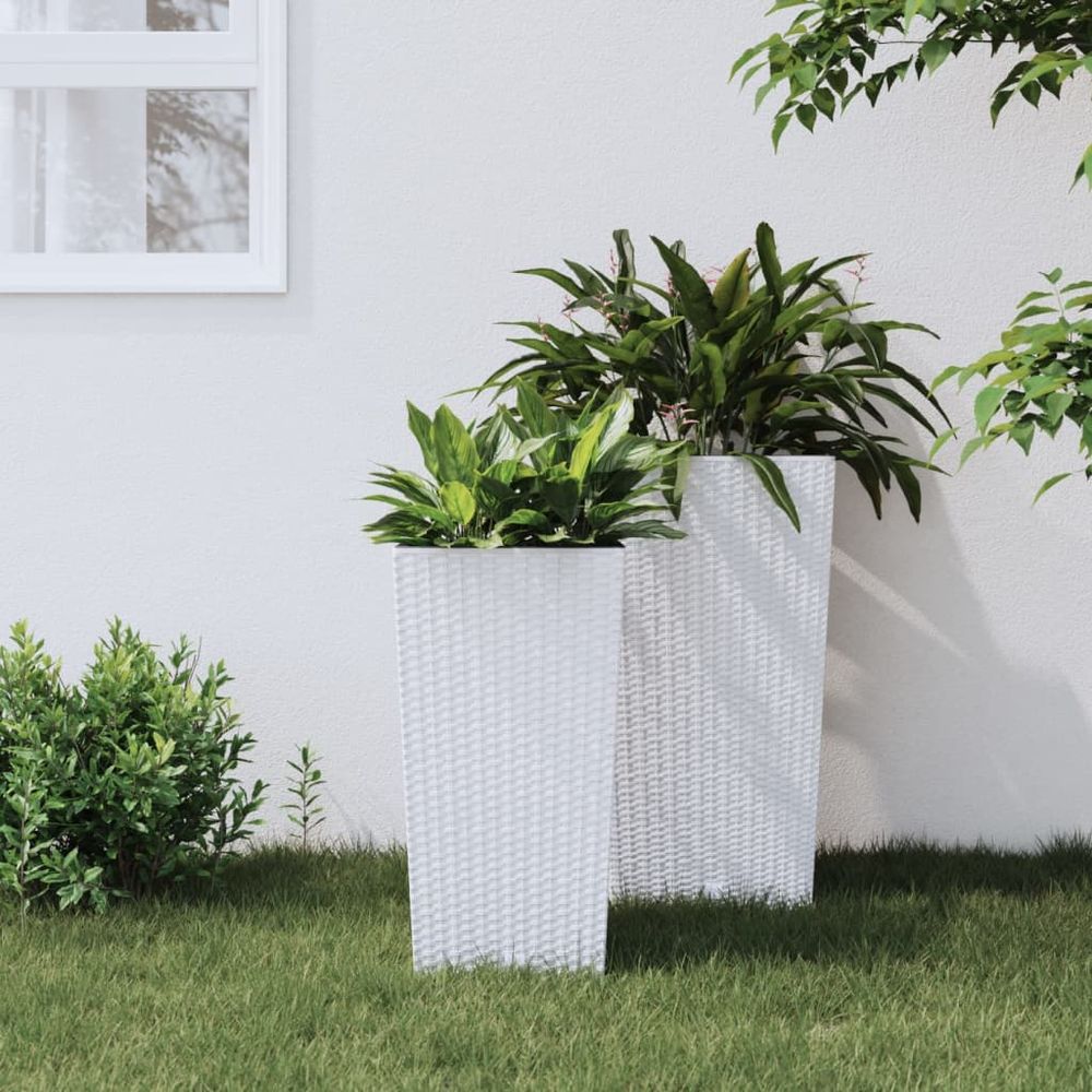 vidaXL Planter with Removable Inner White 11 / 26.5 L PP Rattan - anydaydirect