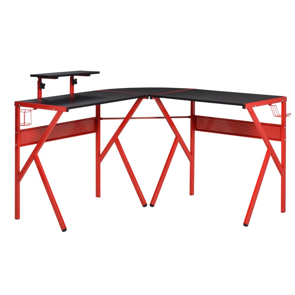 Gaming Desk L-ShapedPC Workstations Monitor Stand 49.25" x 49.25" x 29.5" Red - anydaydirect