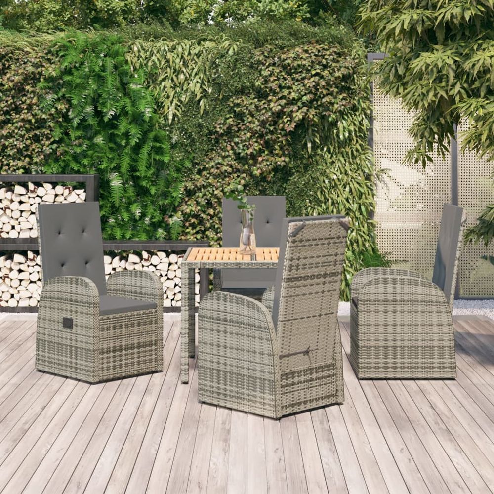 5 Piece Garden Dining Set Grey Poly Rattan&Solid Wood Acacia - anydaydirect