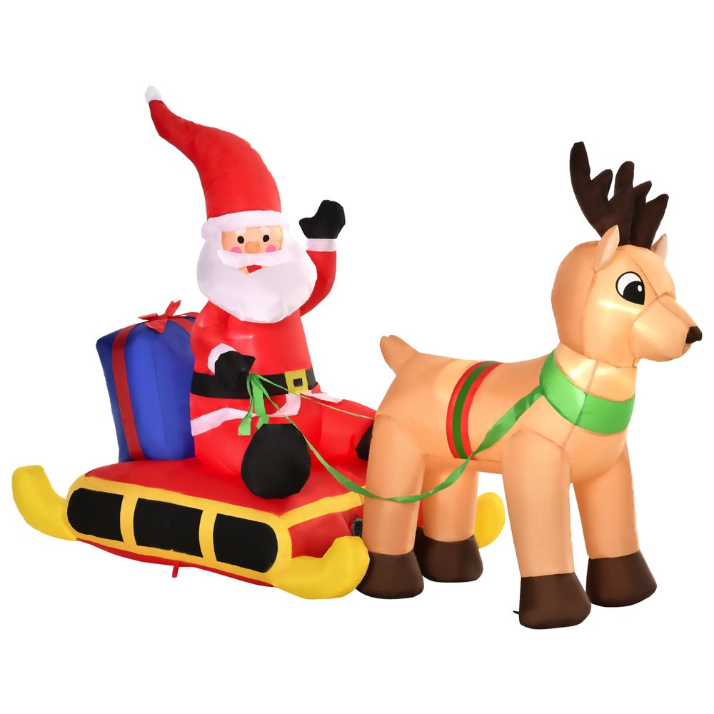 4ft Christmas Inflatable Santa Claus Sledge Sleigh Reindeer Blow Up Xmas Garden - anydaydirect